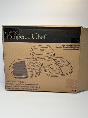 Pampered Chef Large Square Cool & Serve NWT Food Storage Container with Lid